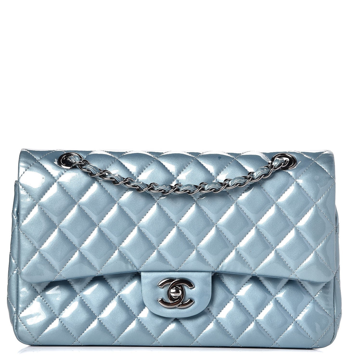 Chanel Patent Calfskin Quilted Medium Double Flap Turquoise 1 of 9