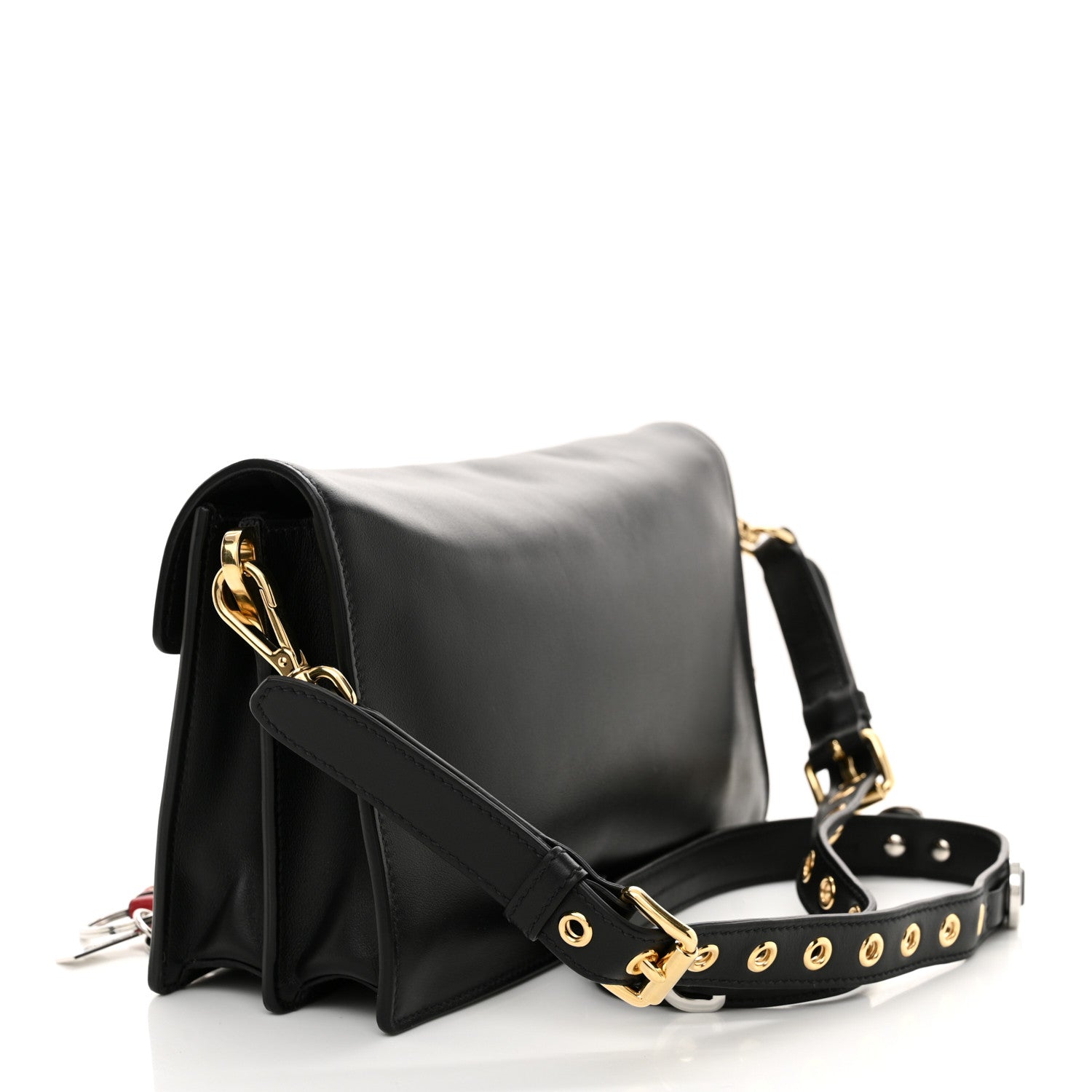 Prada Calfskin Soft Sound Charms Shoulder Bag Black 3 of 10