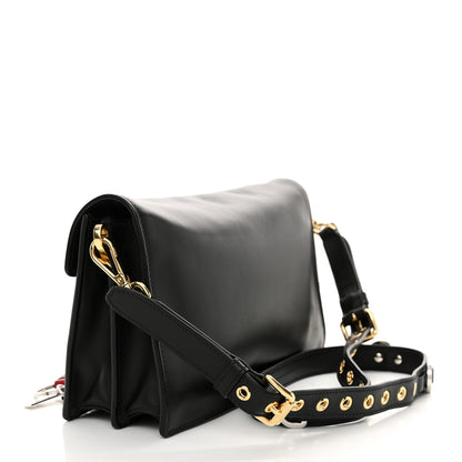 Prada Calfskin Soft Sound Charms Shoulder Bag Black 3 of 10