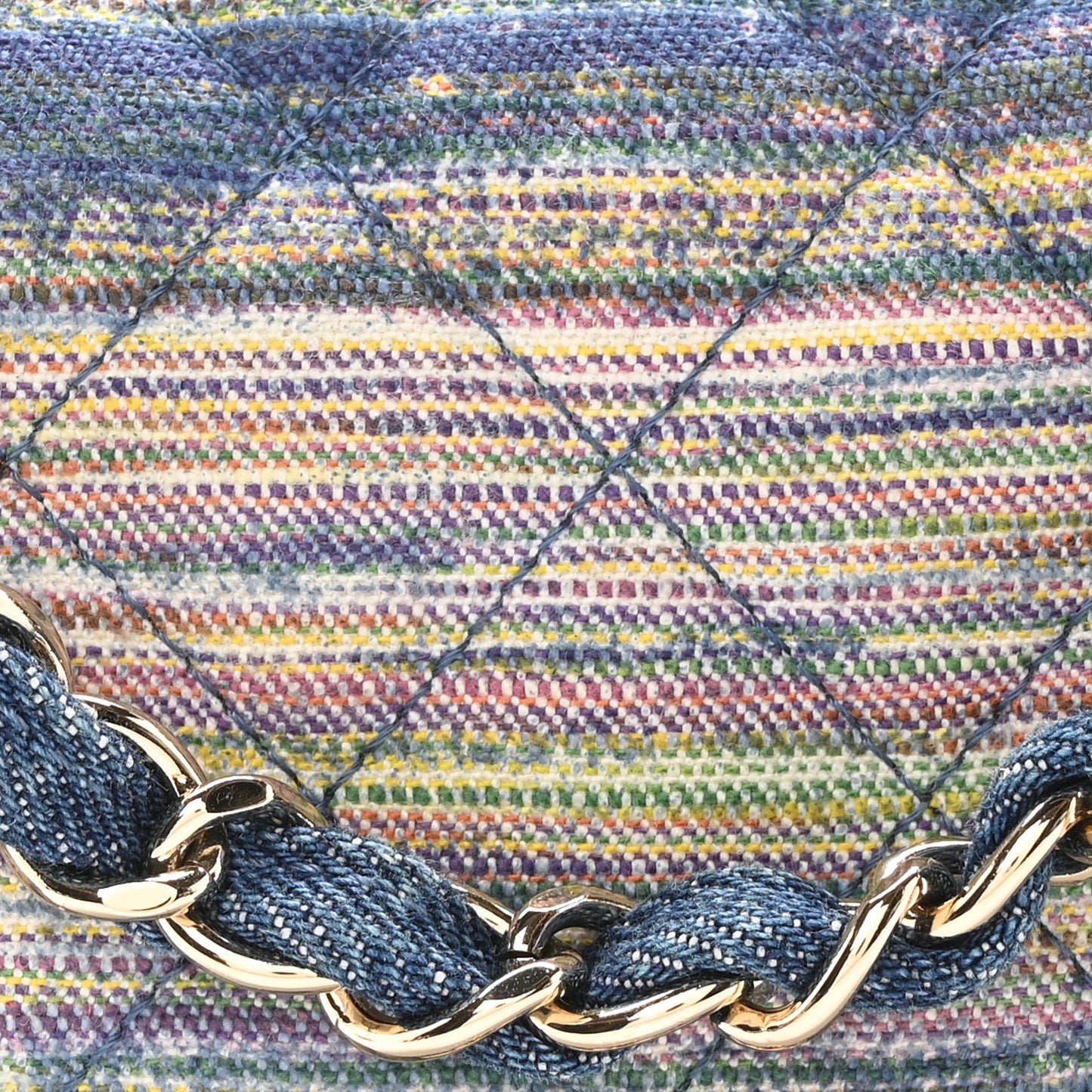 Striated Denim Quilted Classics in Fabrics Mini Rectangular Flap Navy Yellow Purple Green Multicolor