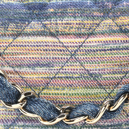Chanel Striated Denim Quilted Classics in Fabrics Mini Rectangular Flap Navy Yellow Purple Green Multicolor 8 of 10