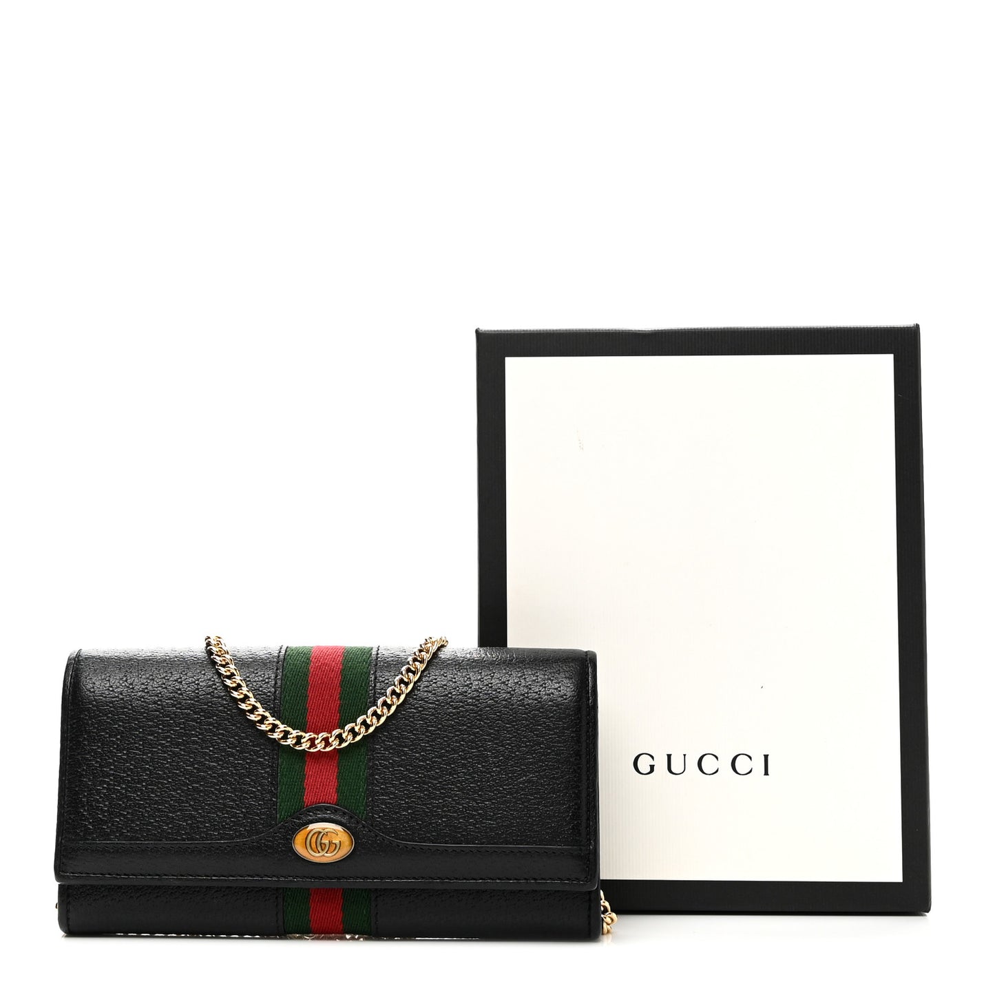 Textured Calfskin Web Ophidia Wallet On Chain Black