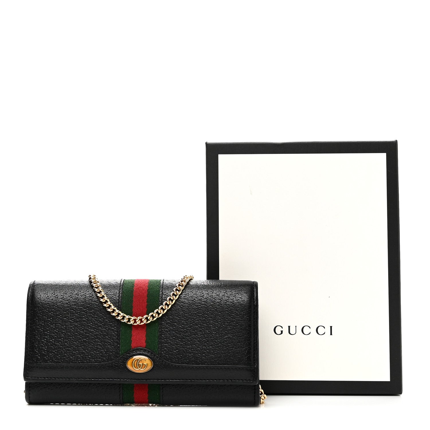 Gucci Textured Calfskin Web Ophidia Wallet On Chain Black 11 of 11
