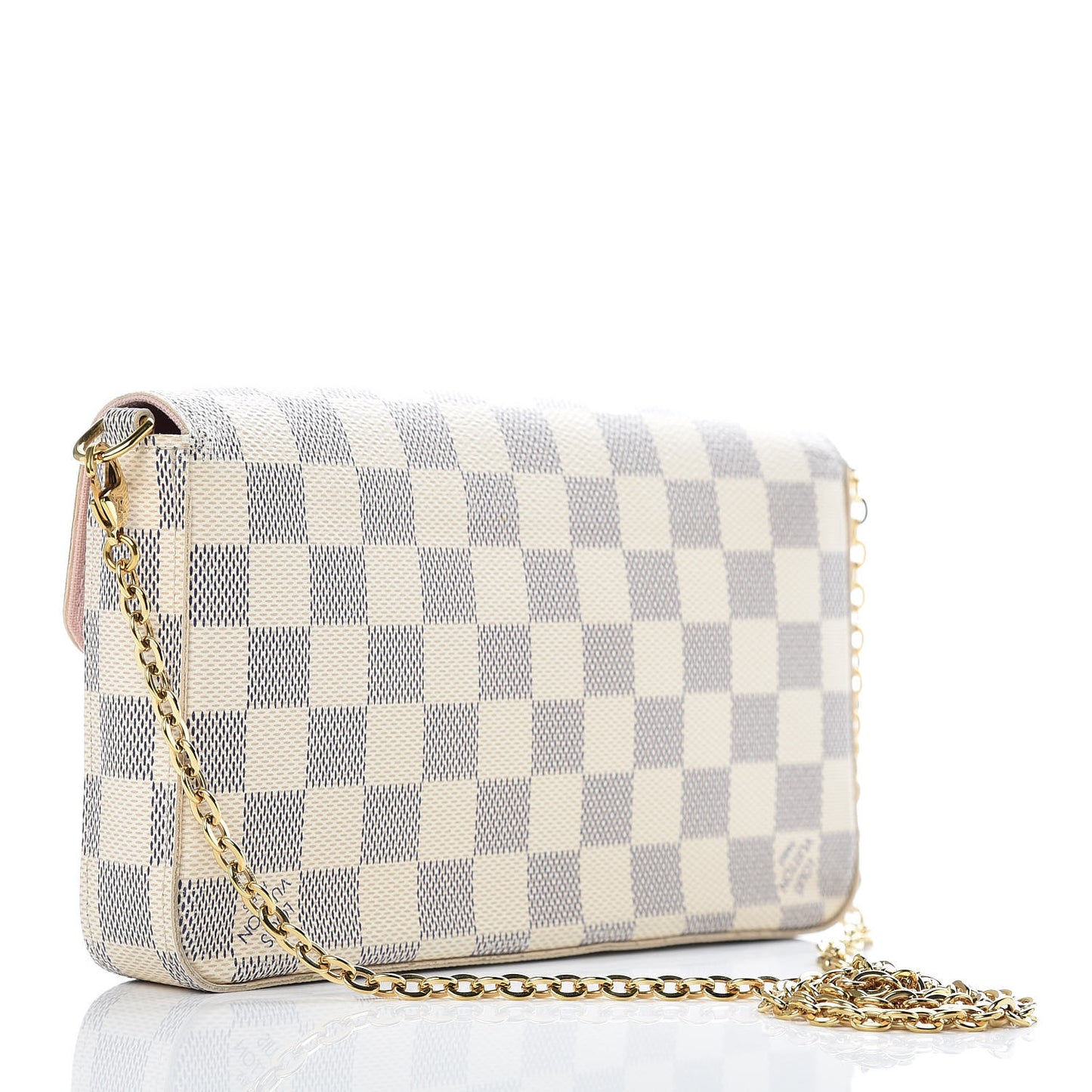 Damier Azur Pochette Felicie Chain Wallet Rose Ballerine