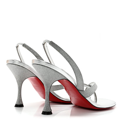 Christian Louboutin Glitter Calfskin Taralita 85 Thong Sandals 40 Silver 4 of 12