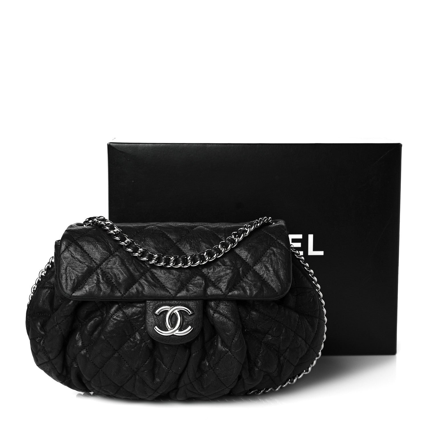 Chanel Washed Lambskin Quilted Medium Chain Around Messenger Black 12 of 12