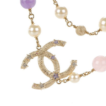 Chanel Pearl Beaded Crystal Star CC Long Necklace Purple Gold 4 of 7