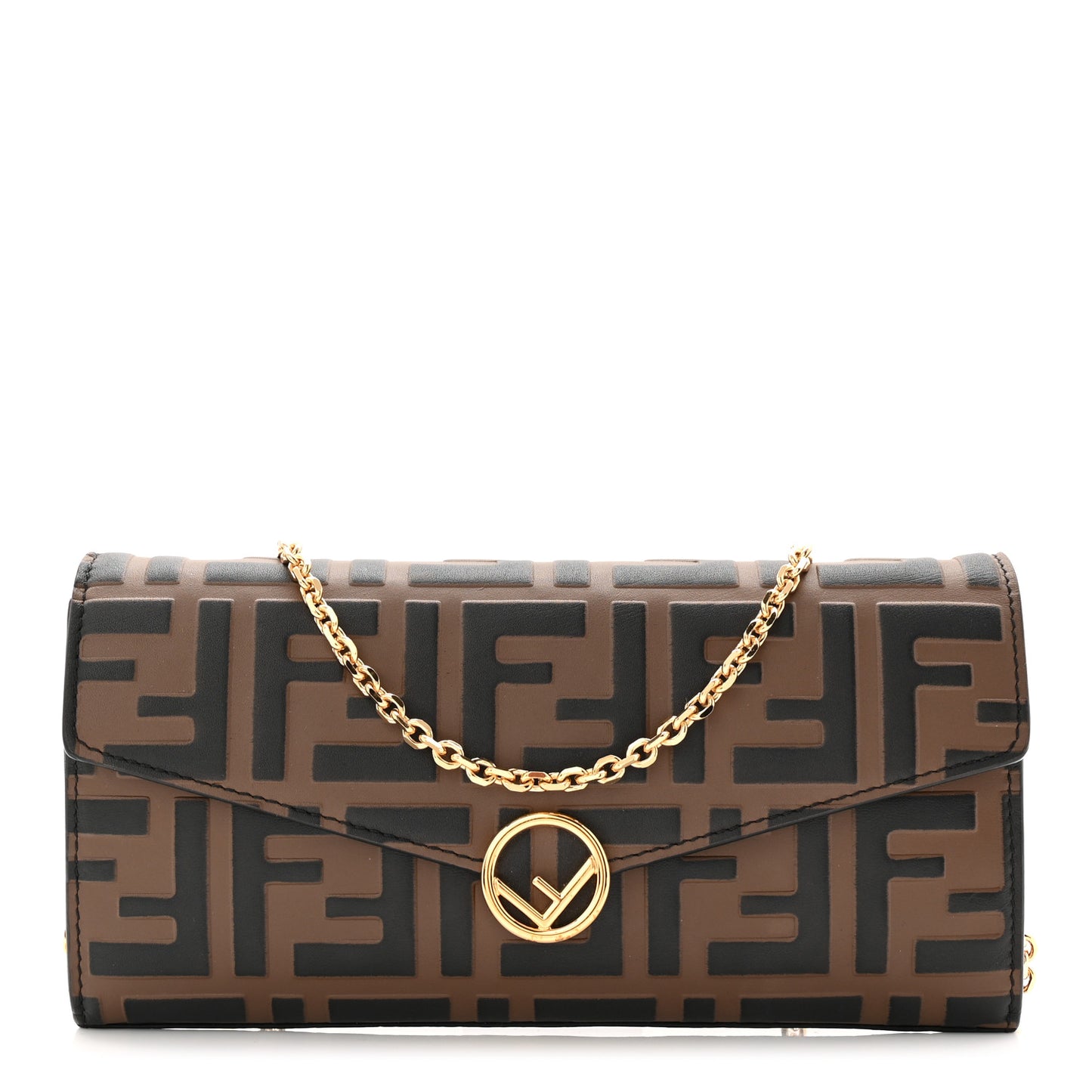 Vitello Soft F is Fendi Bi-Color FF 1974 Embossed Continental Envelope Wallet On Chain Maya Black