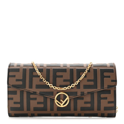 Fendi Vitello Soft F is Fendi Bi-Color FF 1974 Embossed Continental Envelope Wallet On Chain Maya Black 2 of 19