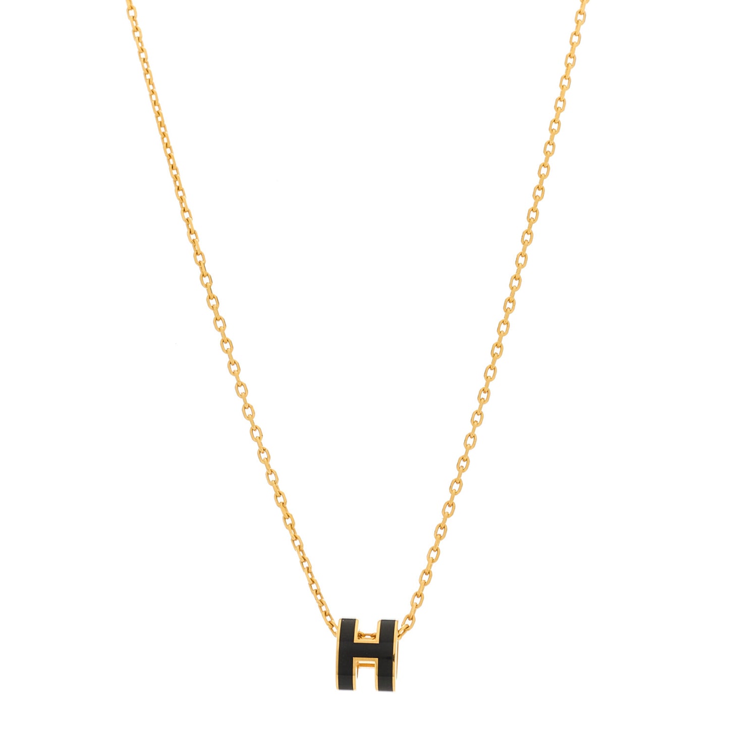 Lacquered Gold Mini Pop H Pendant Necklace Black