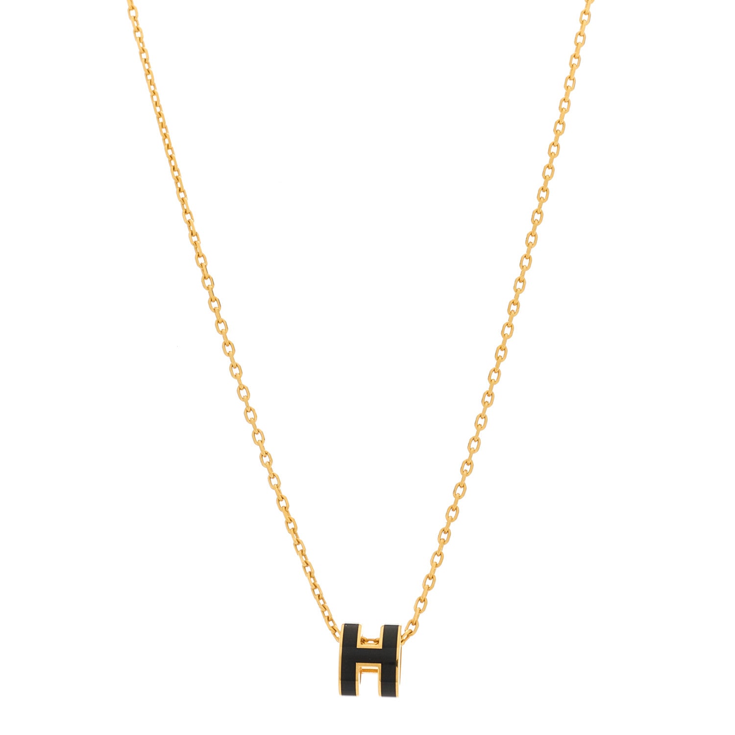Hermes Lacquered Gold Mini Pop H Pendant Necklace Black 1 of 5