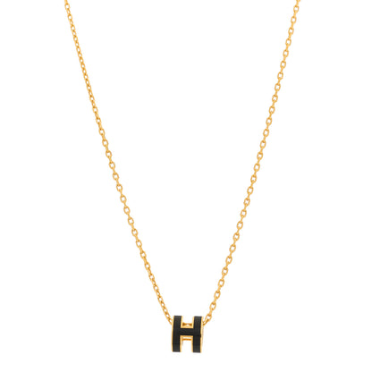 Hermes Lacquered Gold Mini Pop H Pendant Necklace Black 1 of 5