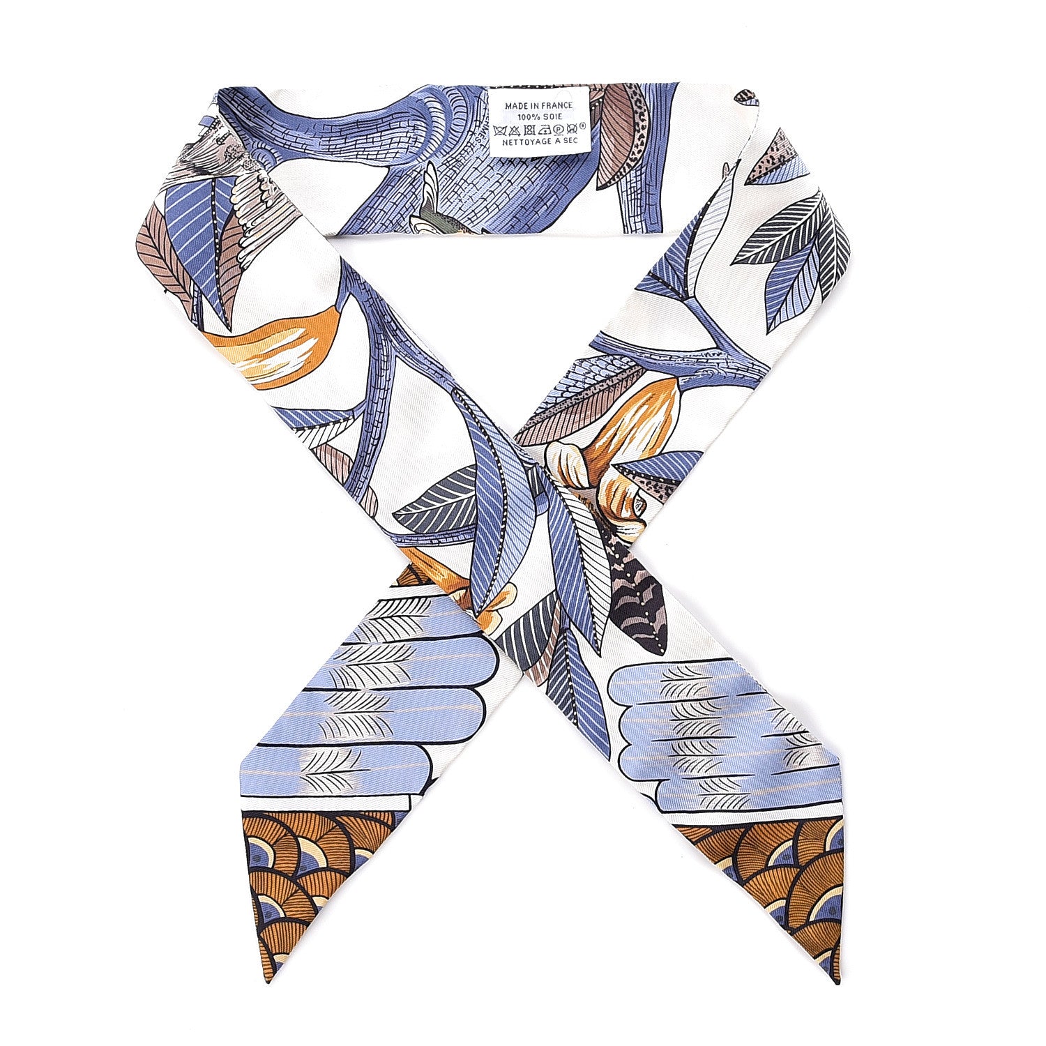 Hermes Silk Tree Of Song Twilly Creme Mauve Ocre 1 of 5