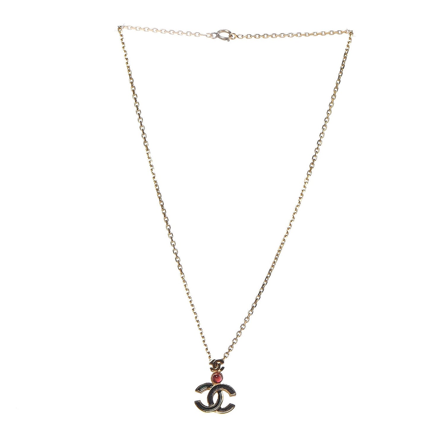 Enamel CC Pendant Necklace Gold