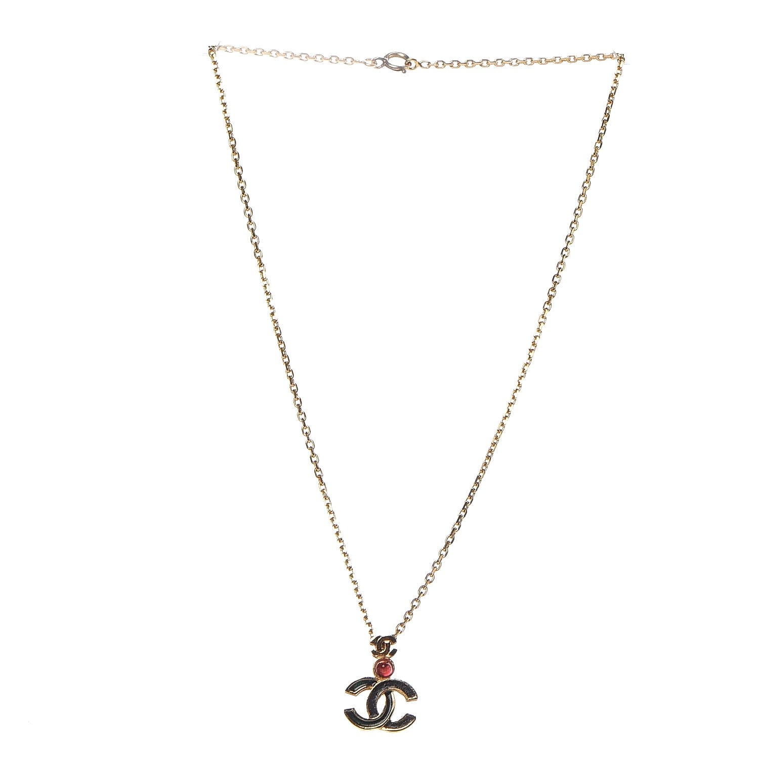 Chanel Enamel CC Pendant Necklace Gold 3 of 6
