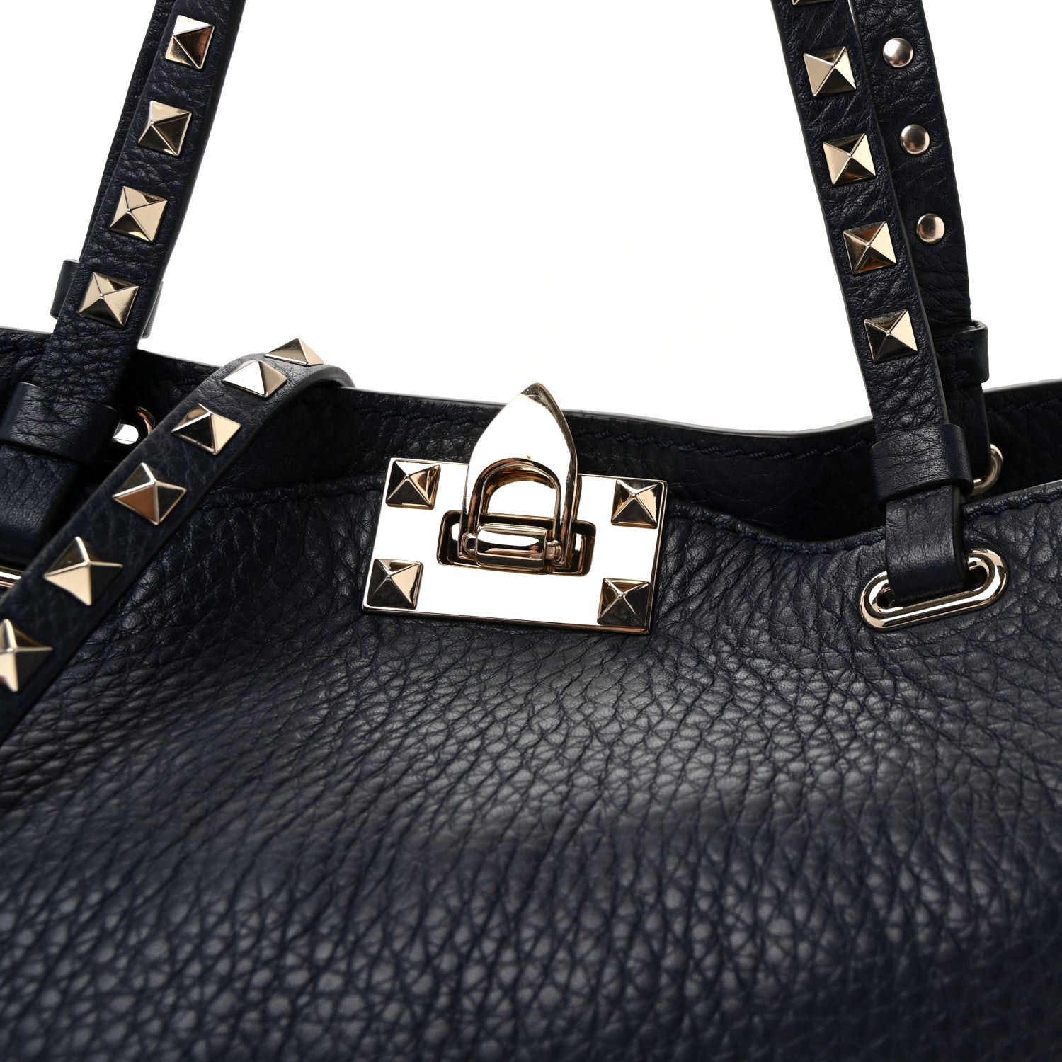 Valentino Garavani Pebbled Calfskin Small Rockstud Tote Deep Denim 7 of 9