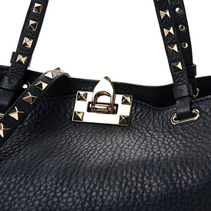 Valentino Garavani Pebbled Calfskin Small Rockstud Tote Deep Denim 7 of 9