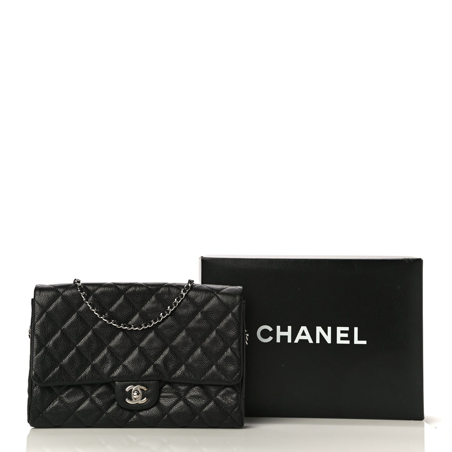 Caviar Quilted Clutch With Chain Flap Black