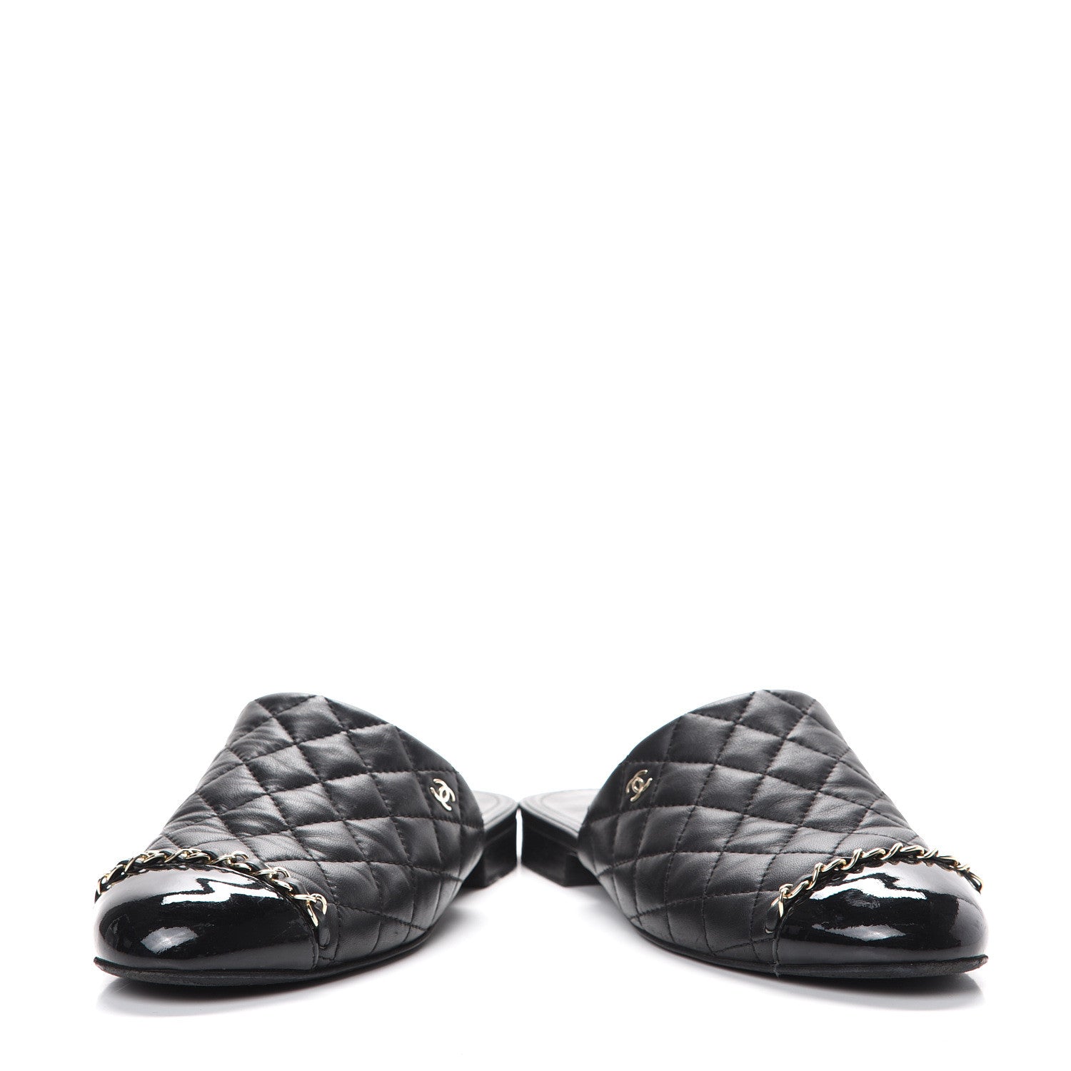 Chanel Lambskin Patent Quilted Chain Mules 38 Black 6 of 16