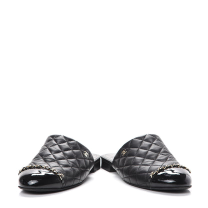 Chanel Lambskin Patent Quilted Chain Mules 38 Black 6 of 16