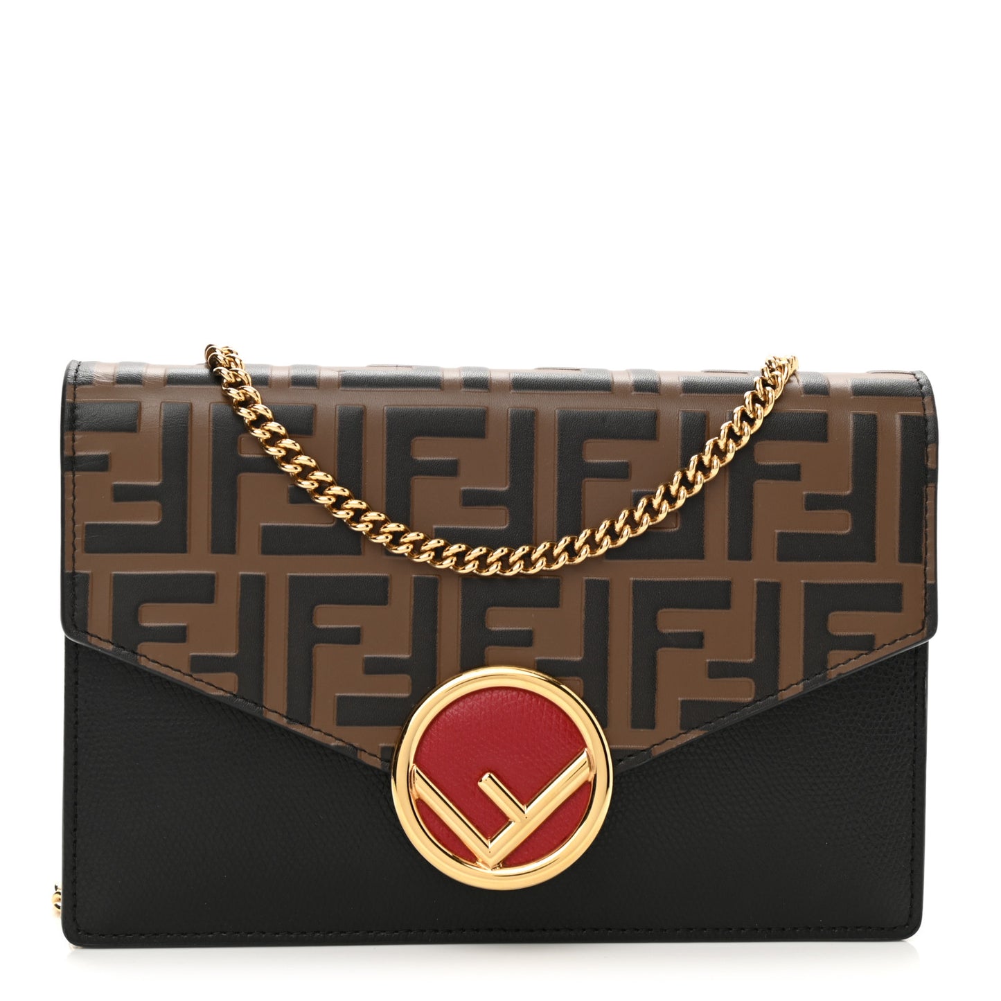 Vitello Cruise F is Fendi Bi-Color FF 1974 Embossed Medium Envelope Wallet On Chain Black Maya