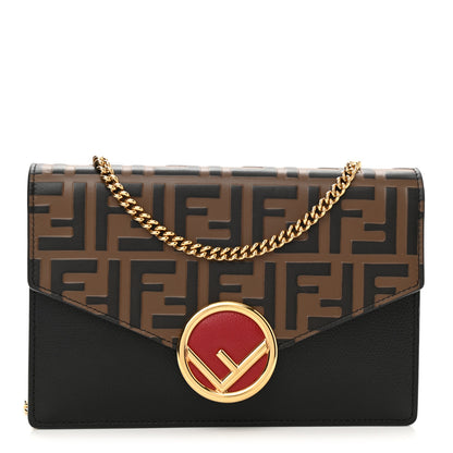 Fendi Vitello Cruise F is Fendi Bi-Color FF 1974 Embossed Medium Envelope Wallet On Chain Black Maya 1 of 8