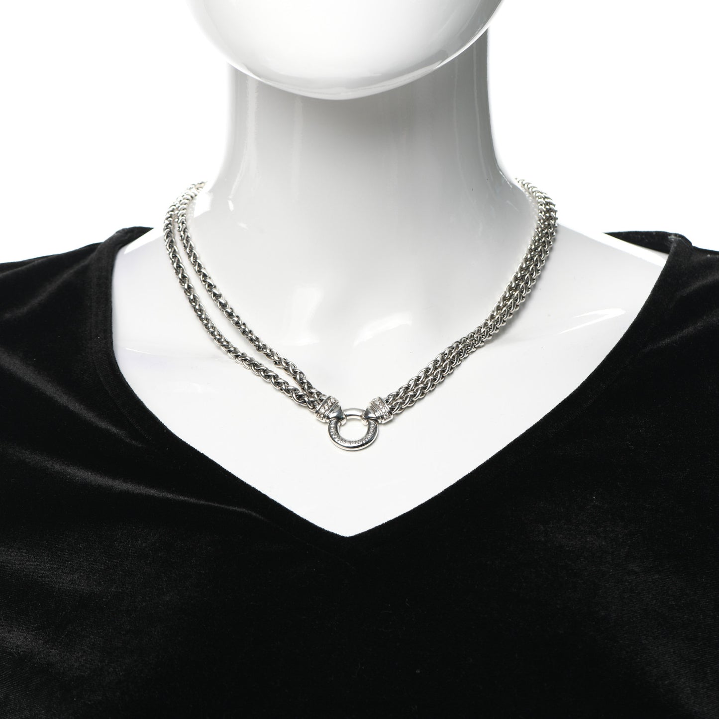 Sterling Silver Diamond 18mm Double Wheat Chain Necklace
