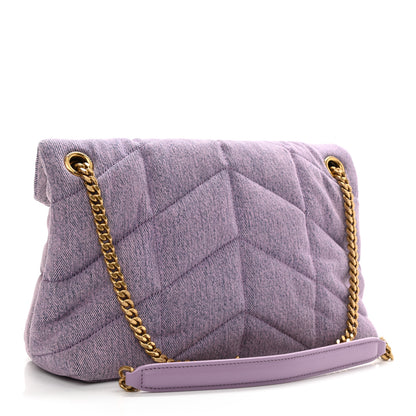 Saint Laurent Denim Quilted Small Loulou Puffer Monogram Chain Satchel Bleached Lilac 3 of 10