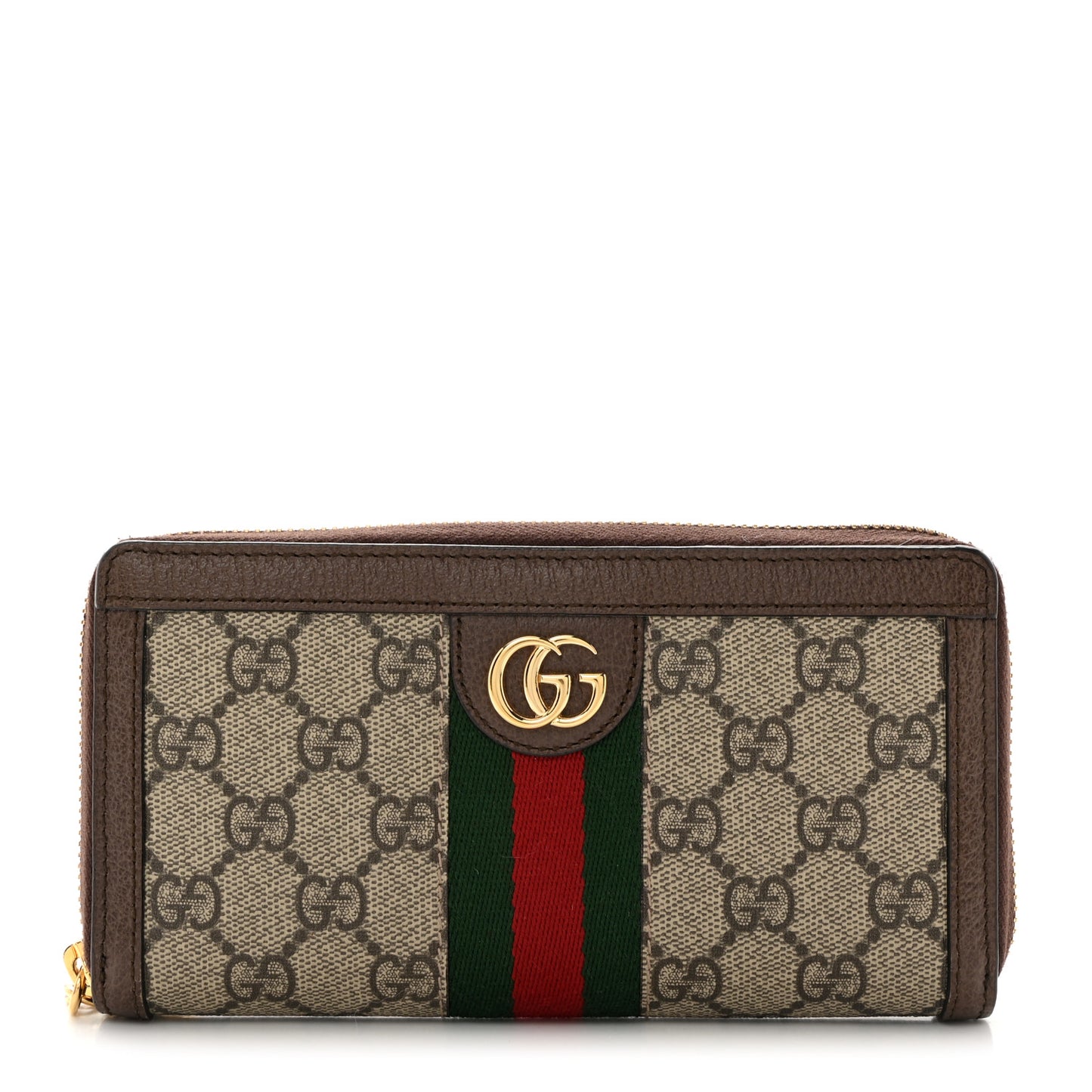 GG Supreme Monogram Web Ophidia Zip Around Wallet Brown