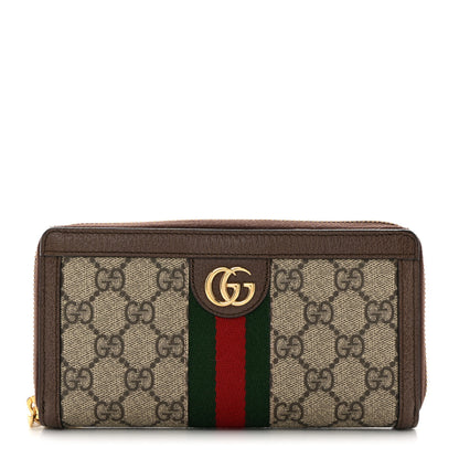 Gucci GG Supreme Monogram Web Ophidia Zip Around Wallet Brown 1 of 10