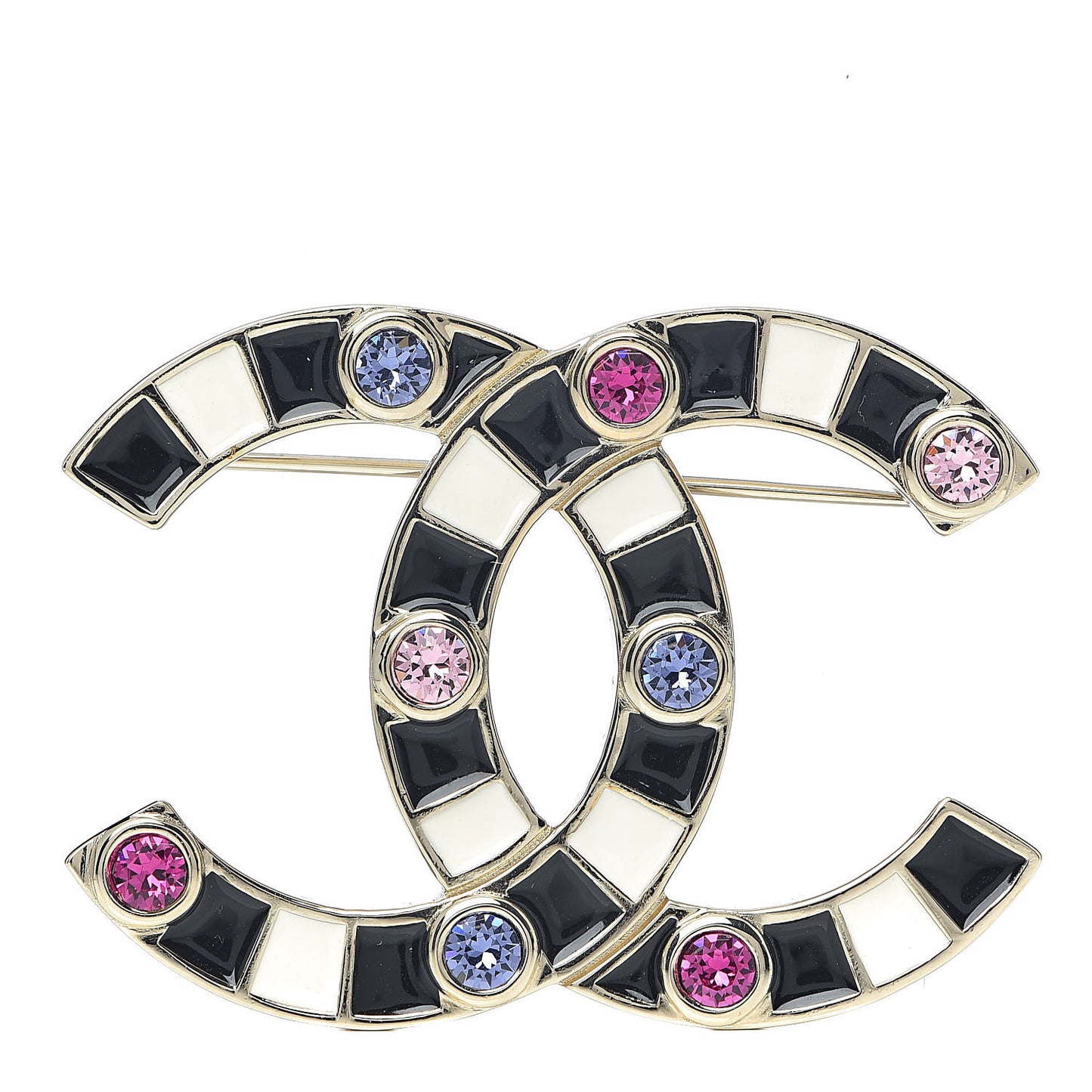 Crystal Enamel Stripe CC Brooch Black Gold