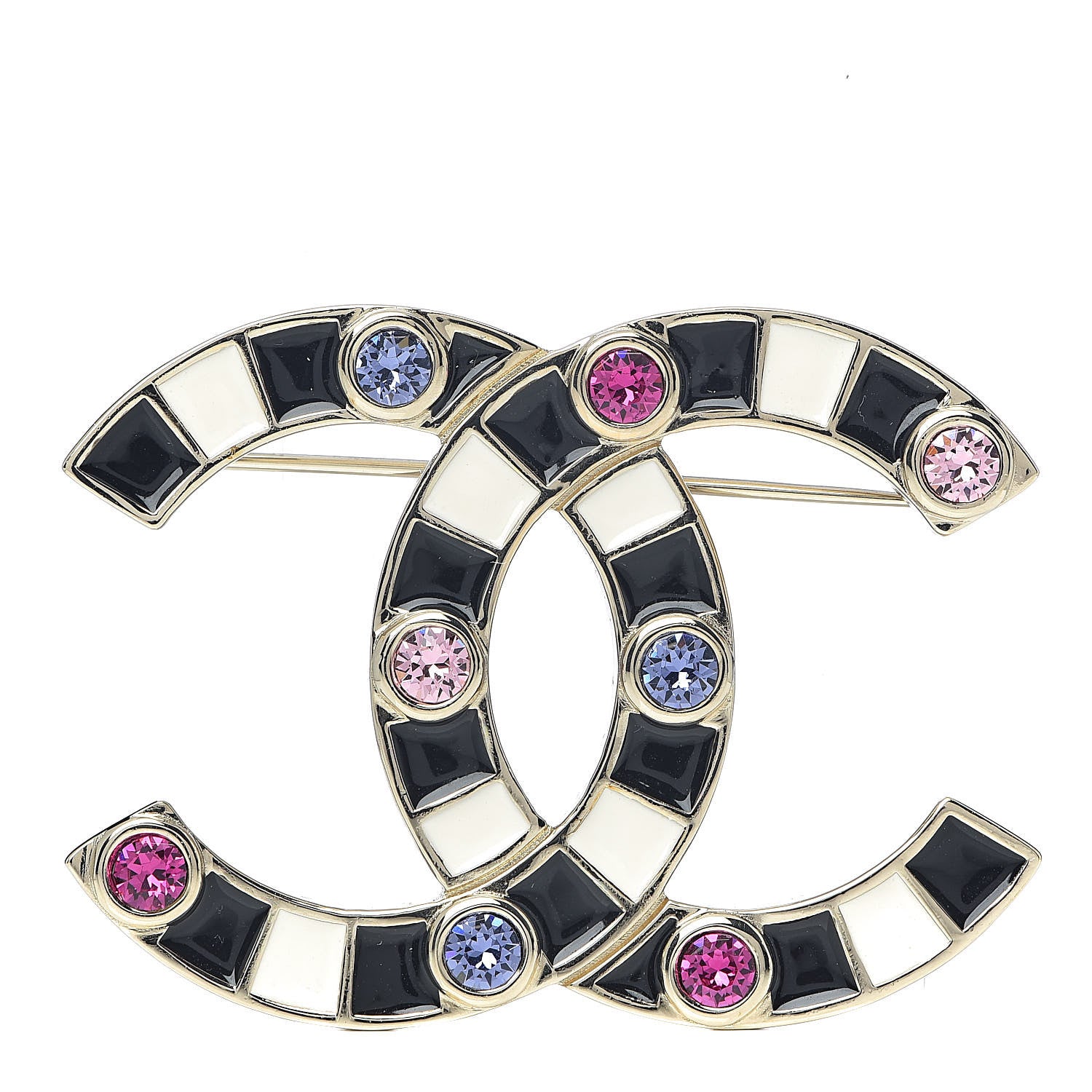 Chanel Crystal Enamel Stripe CC Brooch Black Gold 1 of 4