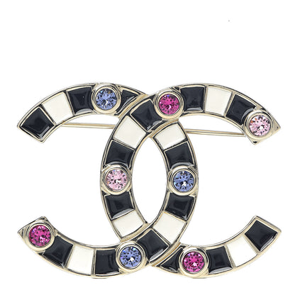 Chanel Crystal Enamel Stripe CC Brooch Black Gold 1 of 4