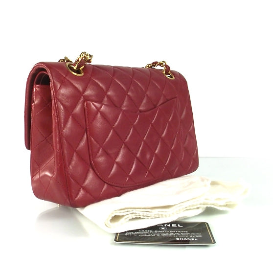 Lambskin Quilted Double Flap Red