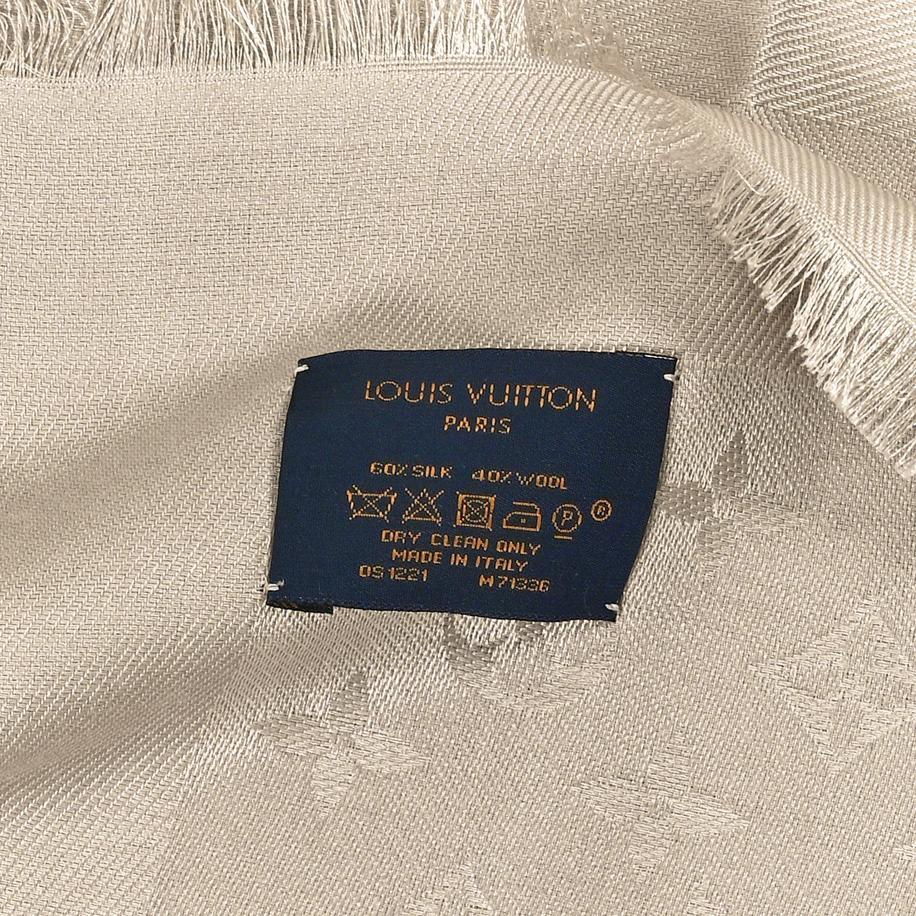 Louis Vuitton Silk Wool Monogram Shawl Greige 2 of 4