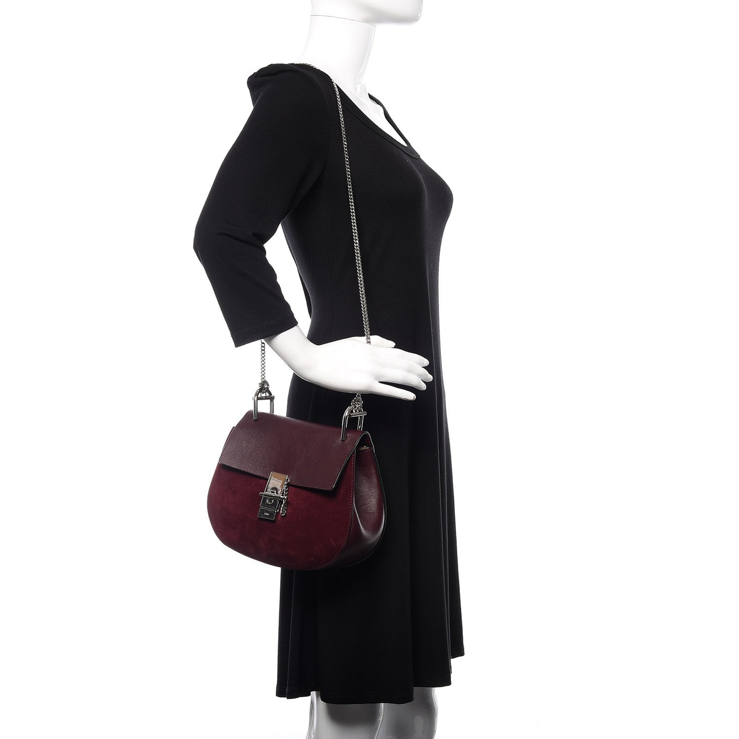 Suede Smooth Calfskin Drew Shoulder Bag Dark Purple