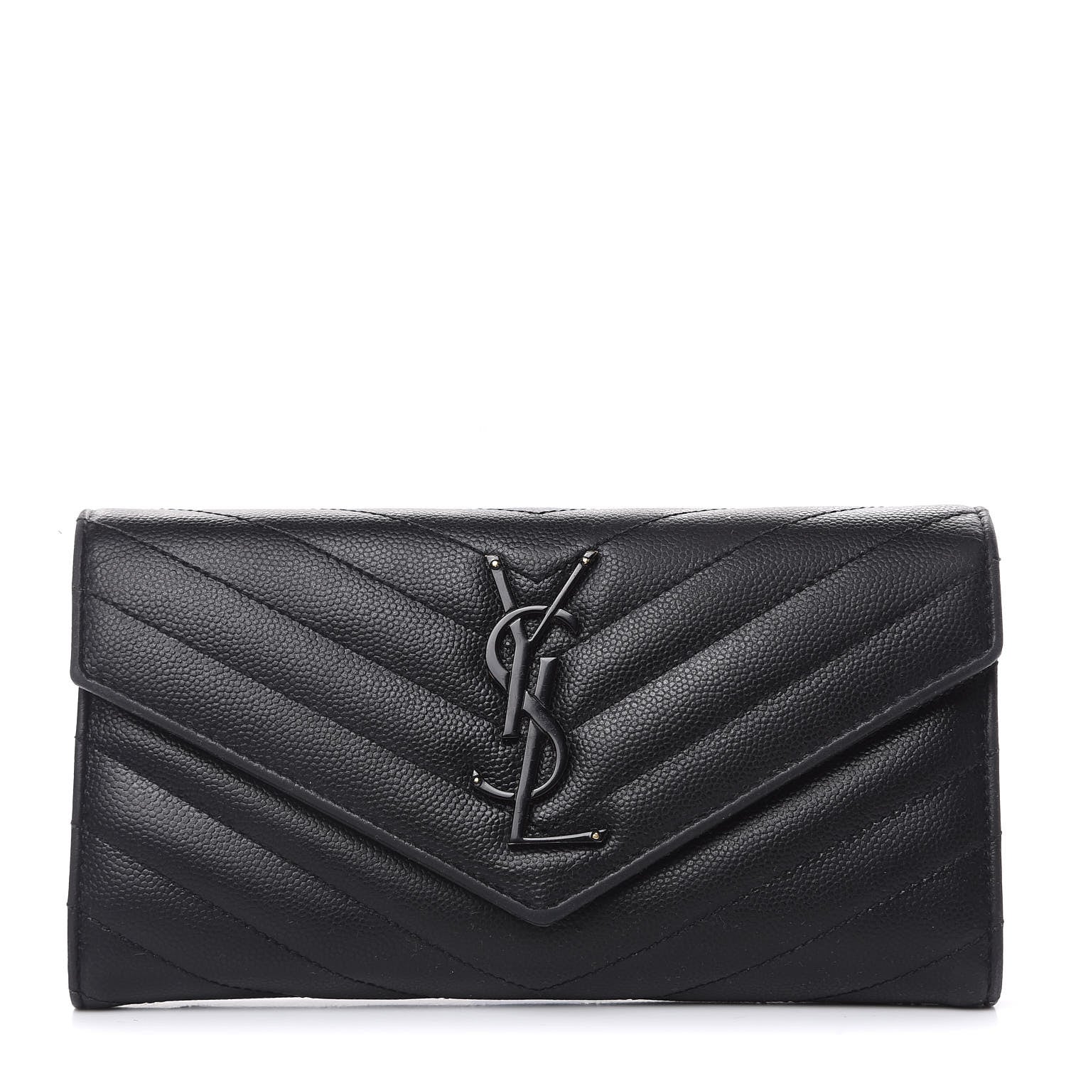 Saint Laurent Grain De Poudre Matelasse Chevron Monogram Flap Wallet Black 1 of 13
