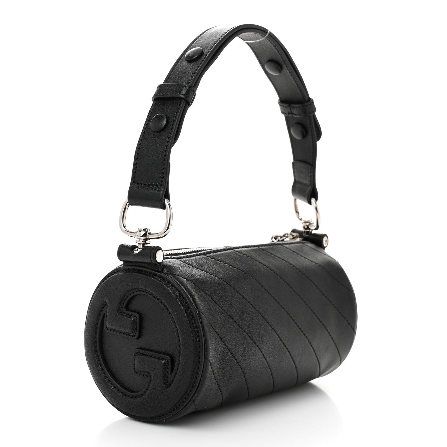 Sakai Be Green Calfskin Diagonal Stitched Mini Blondie Barrel Shoulder Bag Black