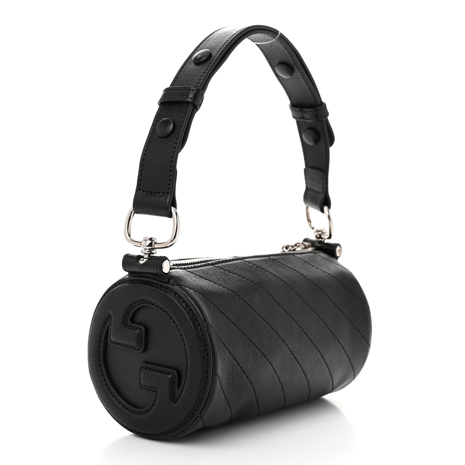 Gucci Sakai Be Green Calfskin Diagonal Stitched Mini Blondie Barrel Shoulder Bag Black 3 of 9