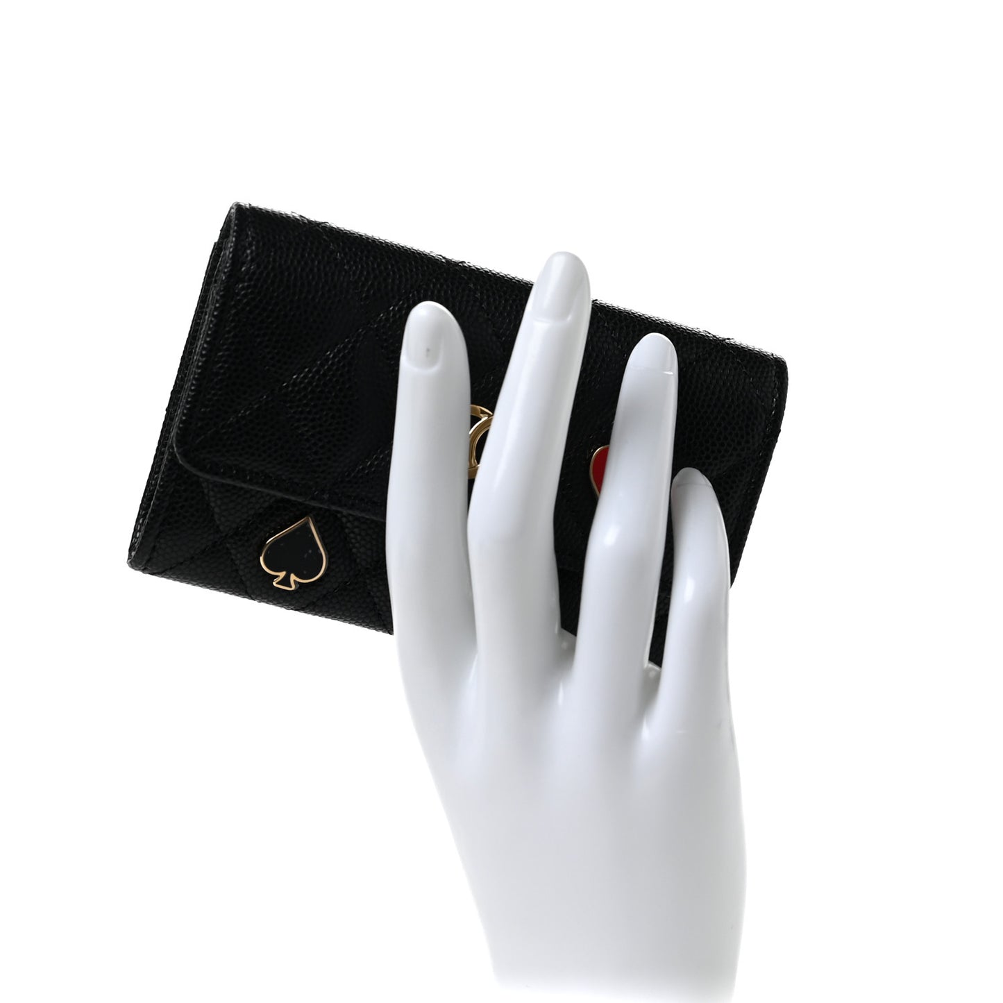 Caviar Quilted Enamel Coco Casino Flap Card Holder Wallet Black