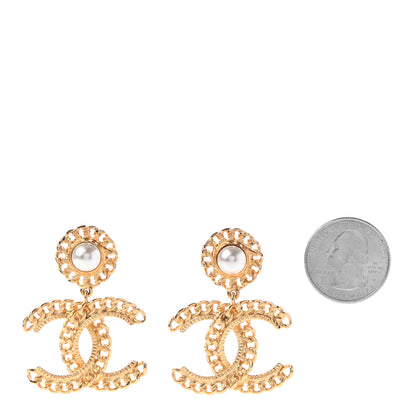 Chanel Metal Pearl CC Chain Drop Earrings Gold 2 of 4