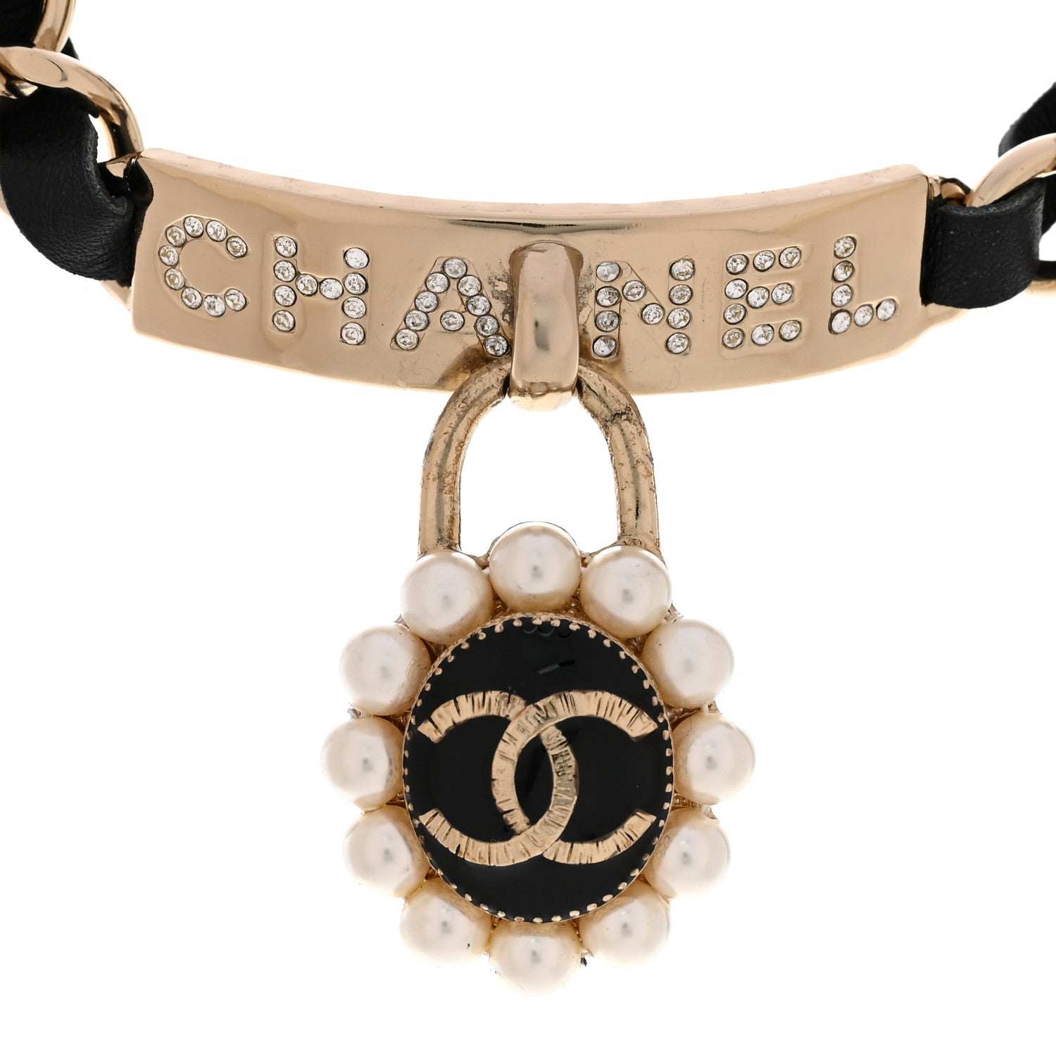 Chanel Crystal Pearl Lambskin CC Chain Choker Gold Black Pearly White 4 of 6