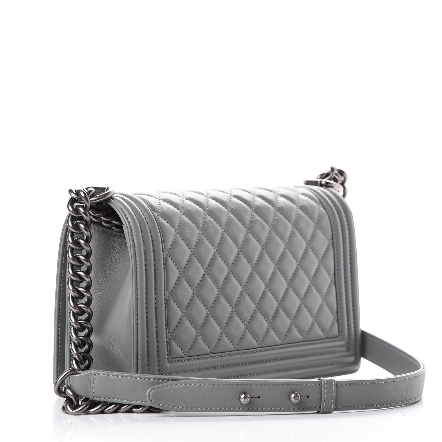Lambskin Quilted Medium Boy Flap Grey