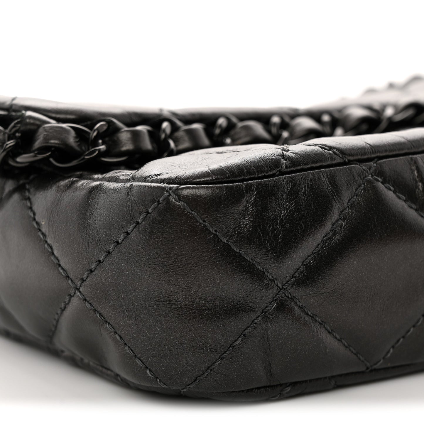 Metallic Calfskin Quilted Chain All Over Flap Bag Grey