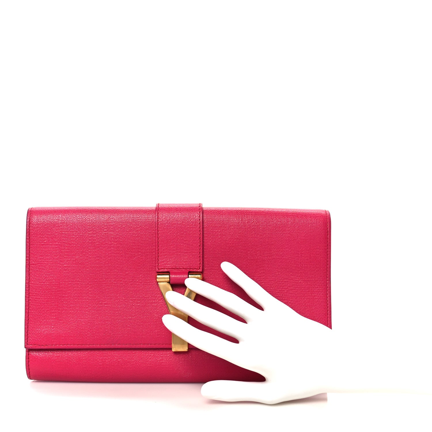 Saint Laurent Textured Calfskin Y Ligne Clutch Fuchsia 3 of 14