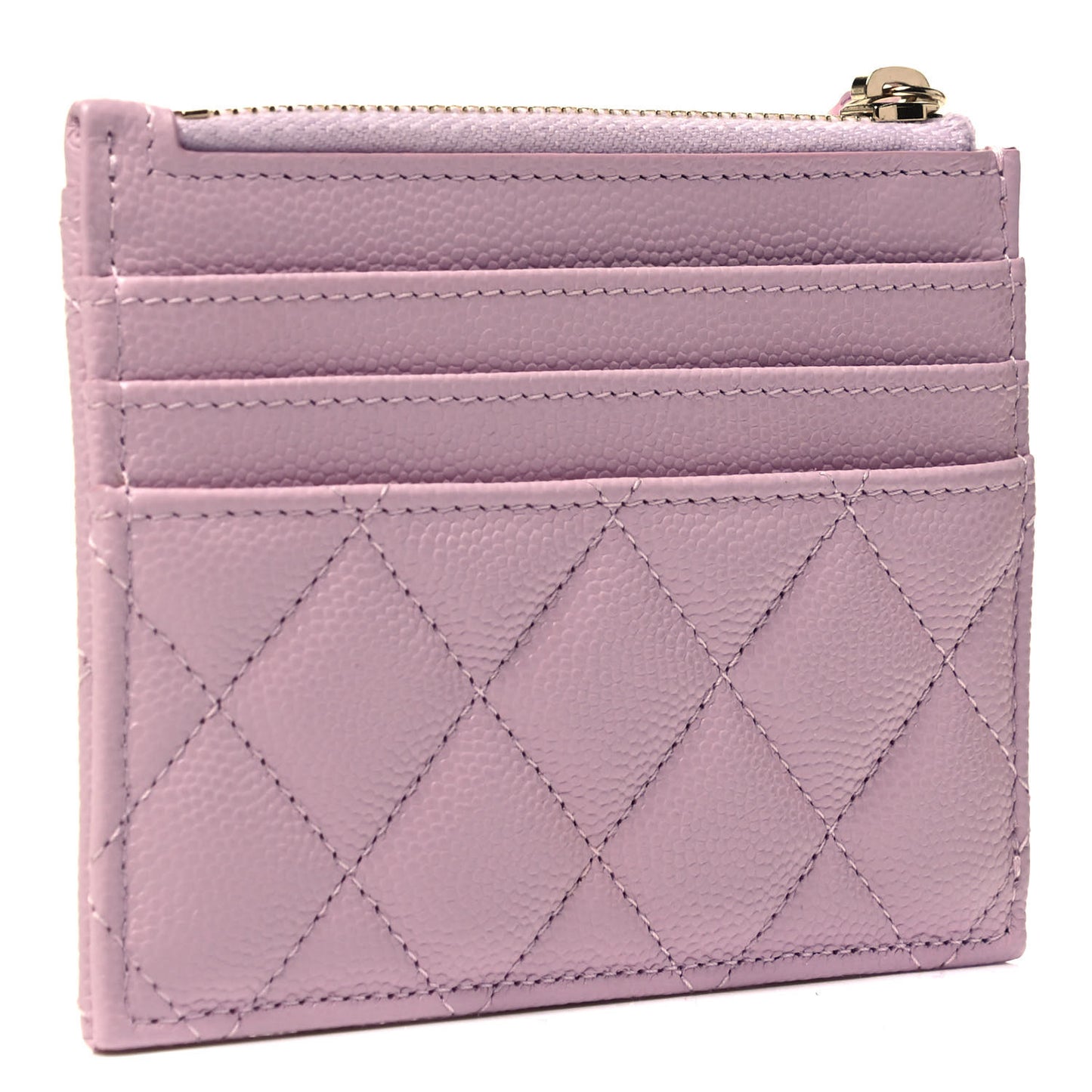 Caviar Quilted CC Zip Card Holder Light Pink