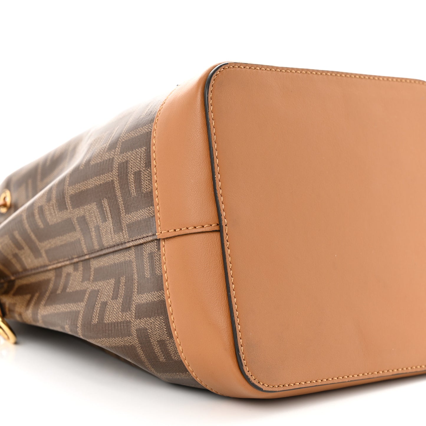 Glazed Fabric Vitello Grace F is Fendi FF 1974 Stamp Patch Grande Mon Tresor Bucket Bag Mogano Panna Nocciola