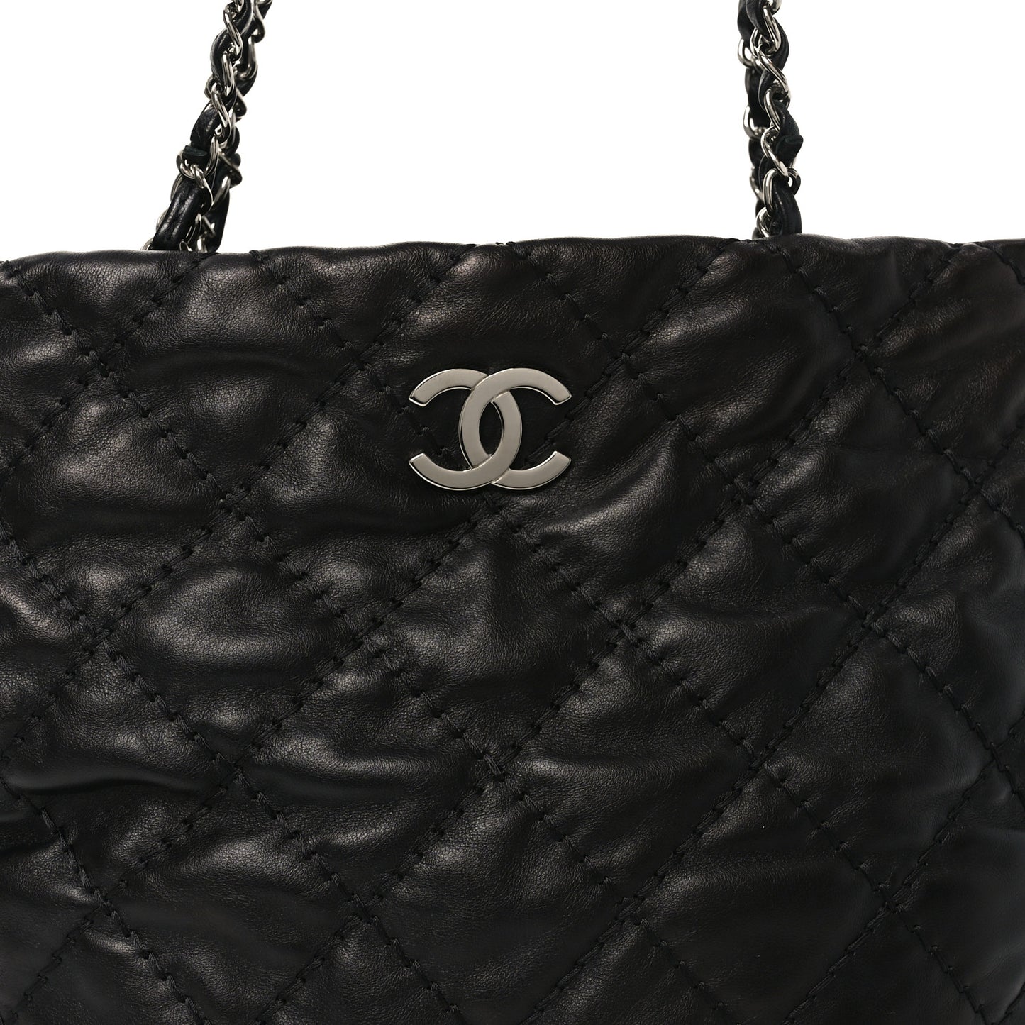 Calfskin Contrast Stitch Tote Black