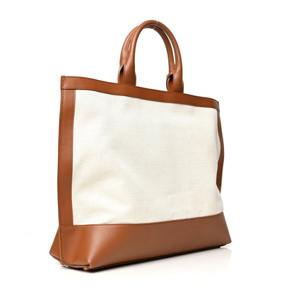 Saint Laurent Calfskin Linen Two Tone Cabas Tote Beige 3 of 9