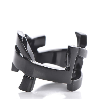 Saint Laurent Brass Monogram Cassandre Ring 5 Black 3 of 5